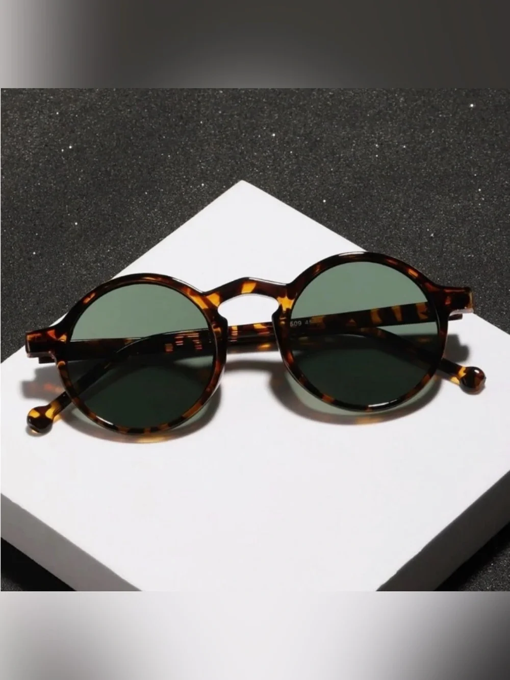 Rennes Men's Round Tortoiseshell Sunglasses Dark Green Lens Retro NWT